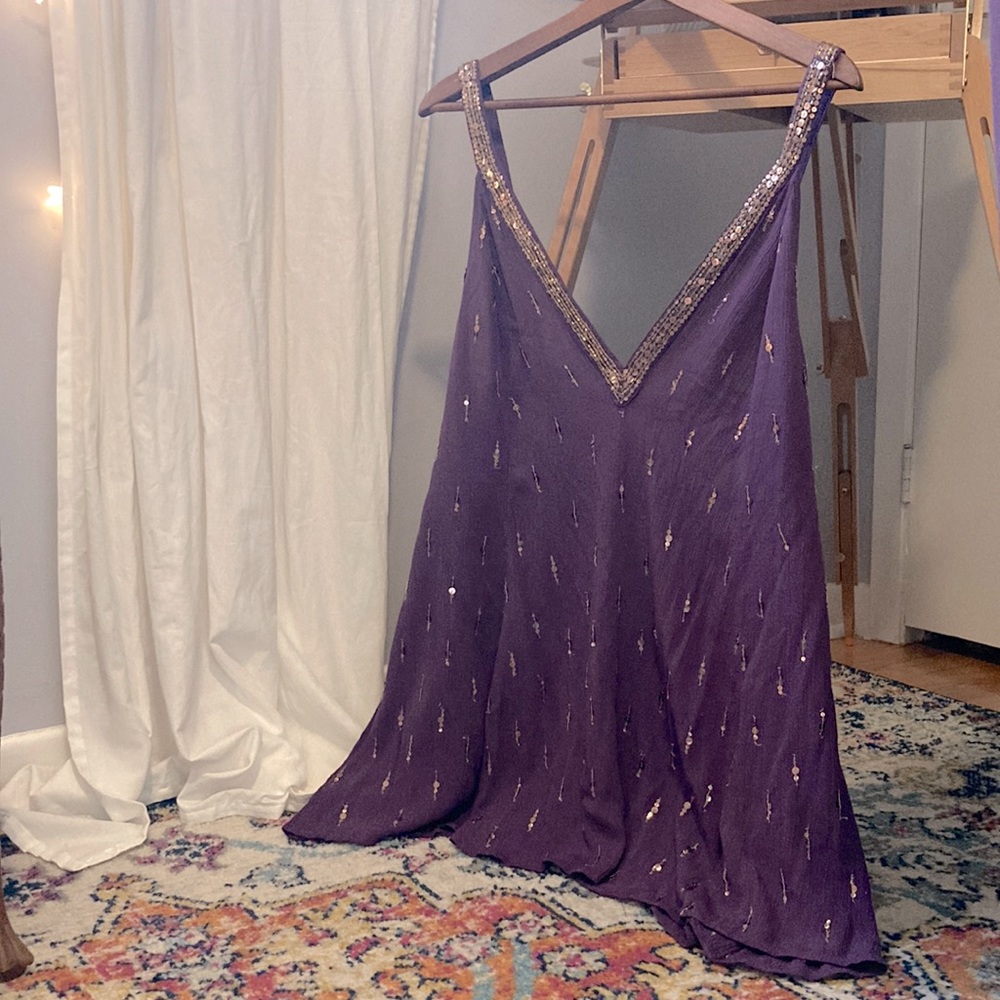 Free People XS gold sequined purple slip